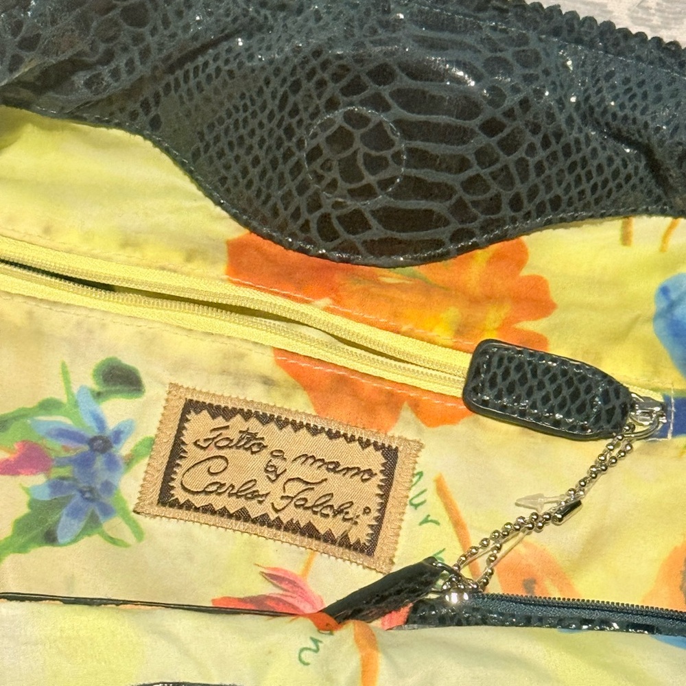 Fatto a Mano by Carlos Falchi /// Emerald Green Faux Snakeskin Pattern Tote - Picture 2 of 8